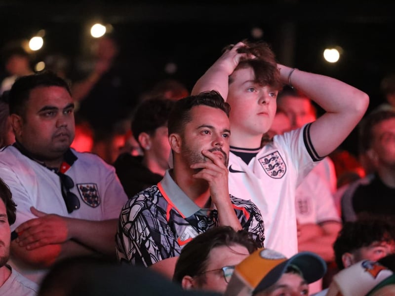 Fans at the Kettering Town FC World Cup Fan Zone watch England vs Argentina in the semi-final
