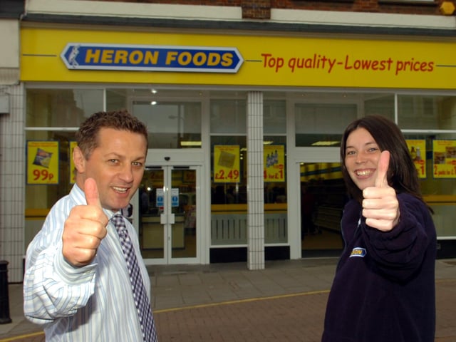 Rushden Heron Food open in the old Woolworths shop Zoe DeGrussa and store manager Robert Flynn - 2009