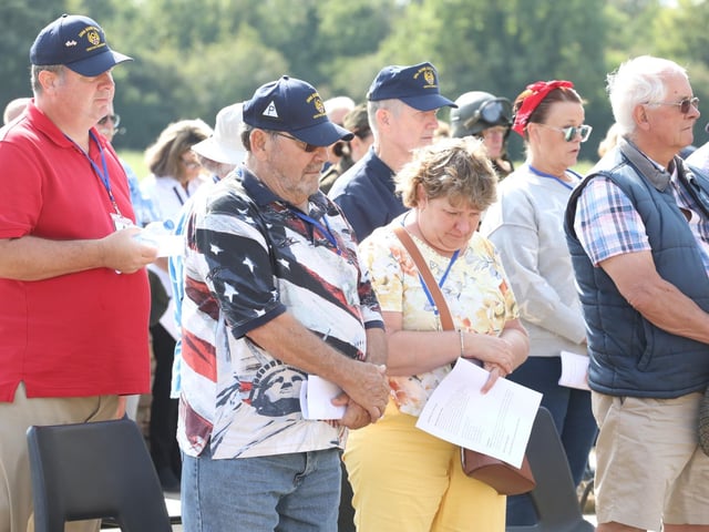 Grafton Underwood US airbase museum volunteers welcome returning veteran and families of base personnel