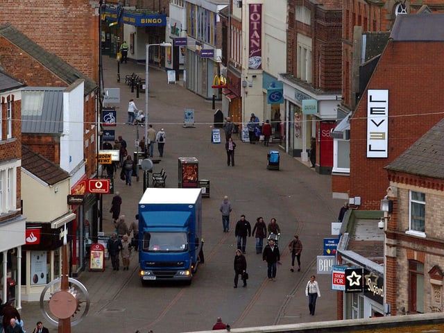 A closer look at Kettering town centre, from the vantage point of the Newlands centre. March 2007
