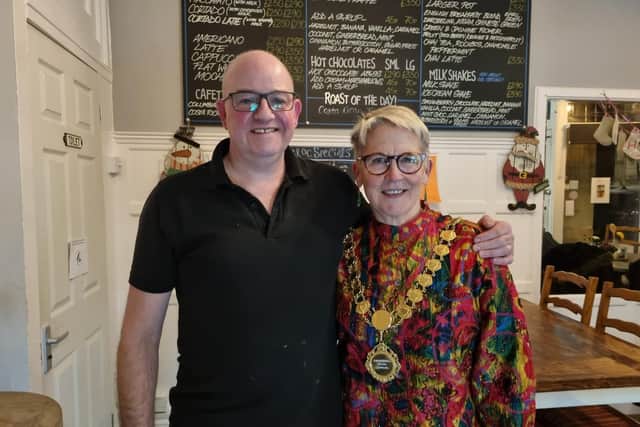 Kafe Bloc owner Tony Bagshaw and Mayor of Kettering Keli Watts
