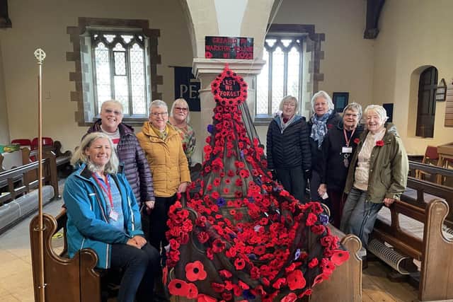 Some of the ladies of Warkton Village WI with the Poppy Cascade