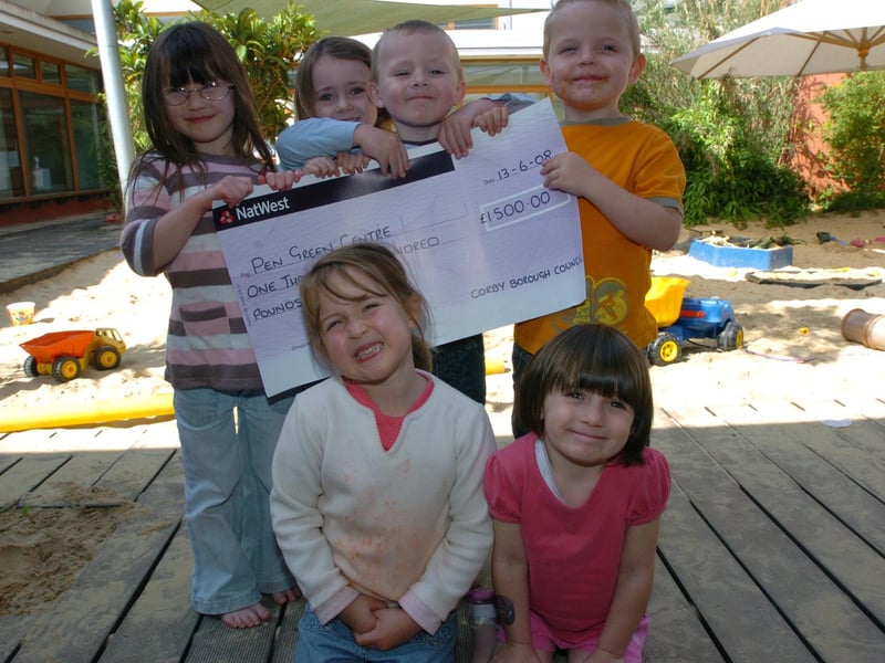 Children from the nursery receive a cheque in 2008. Pictured from left: back row: Summer Brown, four, Inaya Morelund, four, Kian Smart,four and Jame McCuskey, four. Front row: Seren Divine, four and Emily Griffin, four.