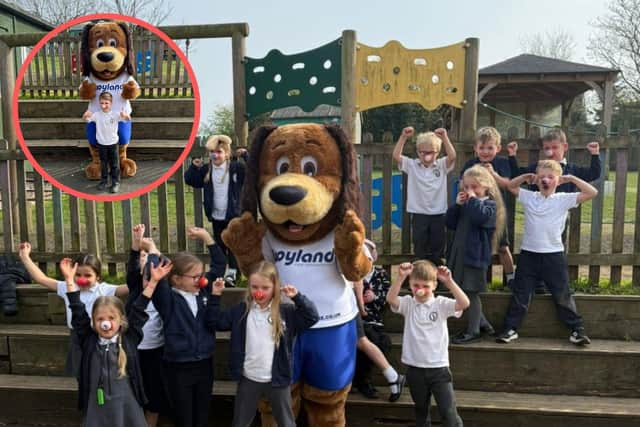Croyland donated dozens of red noses to pupils at Cranford CE Primary School