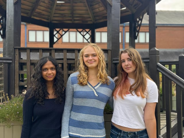 Himaya, Lucy and Pema from Northampton High School on GCSE results day