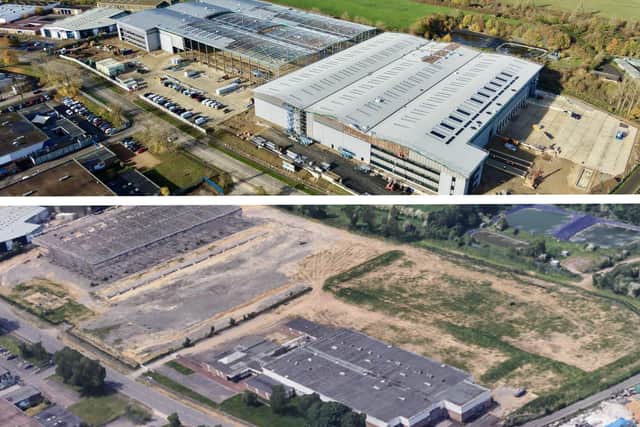 (Top) A drone image taken by Ian Bateman shows the progress on the site compared to earlier this year (bottom). Image: Ian Bateman