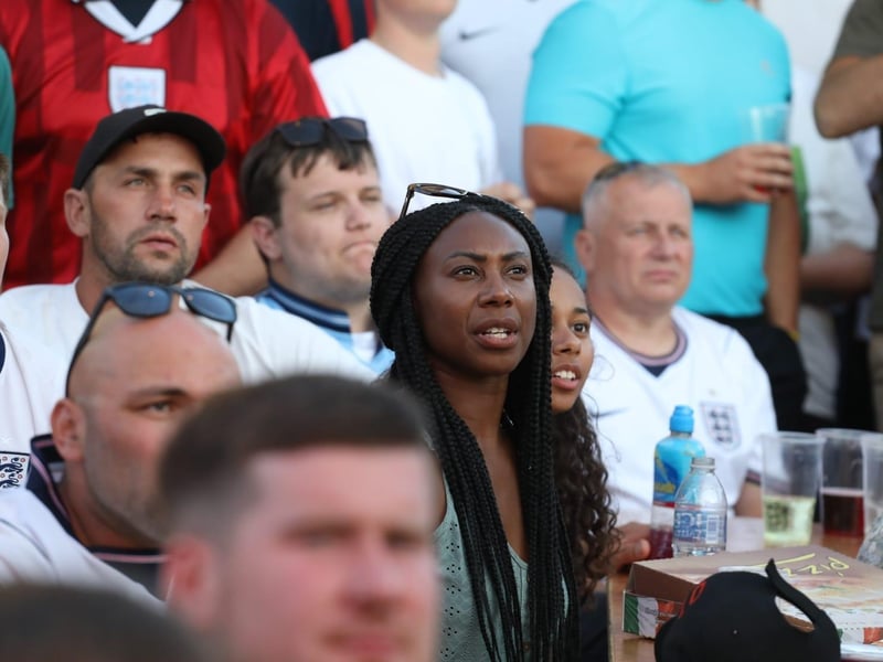 Fans at the Kettering Town FC World Cup Fan Zone watch England vs Argentina in the semi-final