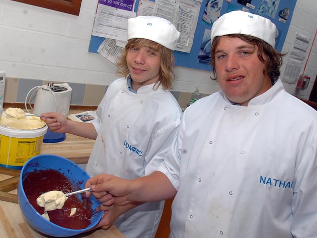Students prepare food for a special celebratory meal for past and present staff, July 2008. Pictured, Dom Owens and Nathan Veasey, 15