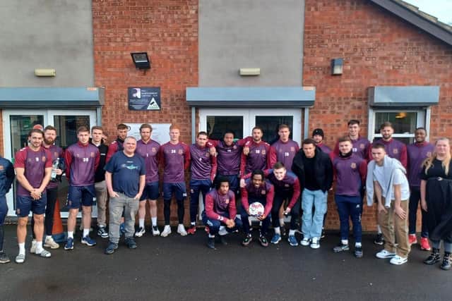 Cobblers' players and staff took part in the suicide awareness training and are encouraging other clubs to do the same, pictured with Lisa Pearson and Andy Willis