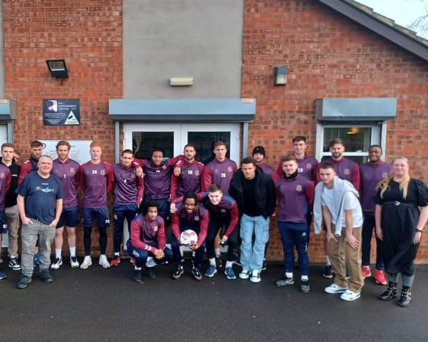 Cobblers' players and staff took part in the suicide awareness training and are encouraging other clubs to do the same, pictured with Lisa Pearson and Andy Willis
