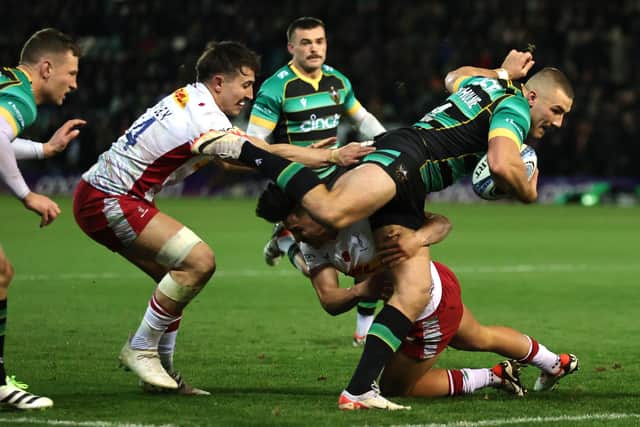 Ollie Sleightholme scored twice for Saints against Harlequins (photo by David Rogers/Getty Images)