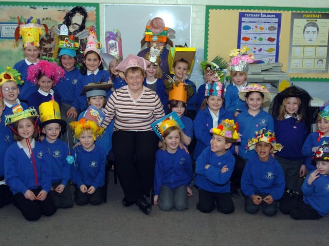 Kettering: St Andrews School Crazy Hats' Glennis Hooper with pupils 2006