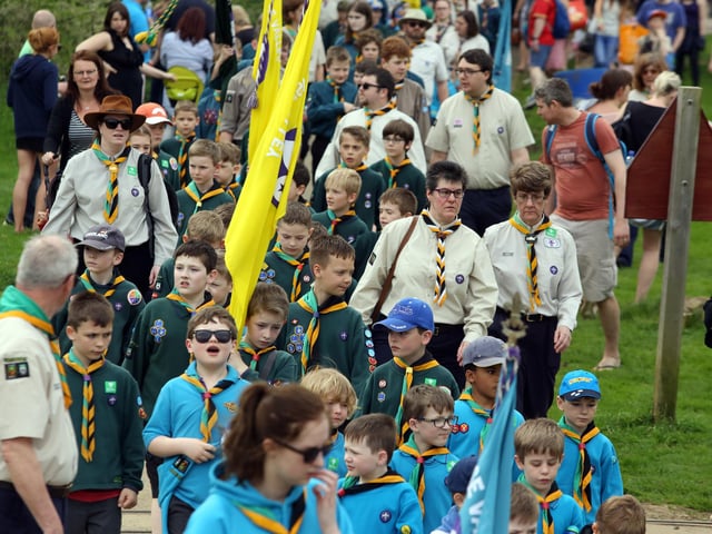 Scouts Parade: Kettering: Wicksteed Park, St George's Day Parade for the Glendon District Scouts 2018