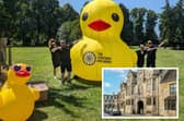 Pictured with the duck are (left to right) team members Richard Clarke, Sam Bamford, Molly Knight and Donovan Vickery and inset, The Talbot in Oundle