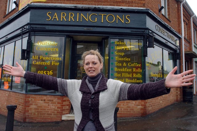 Corby old village cafe re-opens: New owner Kate Witukiewicz, outside Sarrington's, one of the oldest shops in the village - 2010