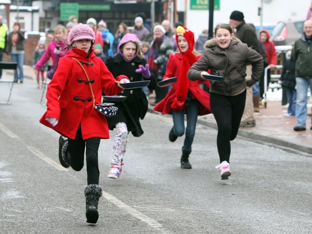Desborough, Station Road pancake day races: Children having fun in the races 2013