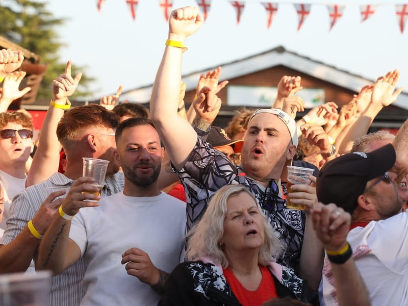Fans at the Kettering Town FC World Cup Fan Zone watch England vs Argentina in the semi-final