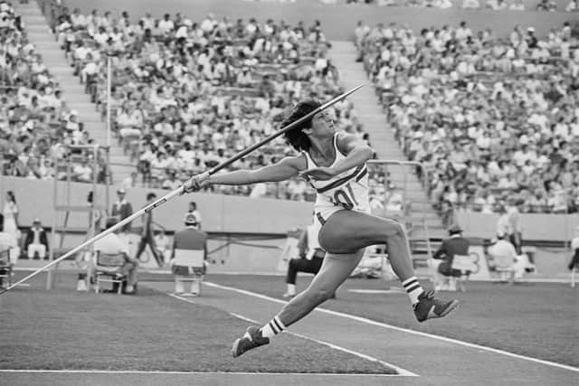 British athlete Fatima Whitbread competing in the javelin event during the Commonwealth Games at the Commonwealth Stadium, Edmonton, Canada, 3rd-12th August 1978. (Photo by Tony Duffy/Getty Images)