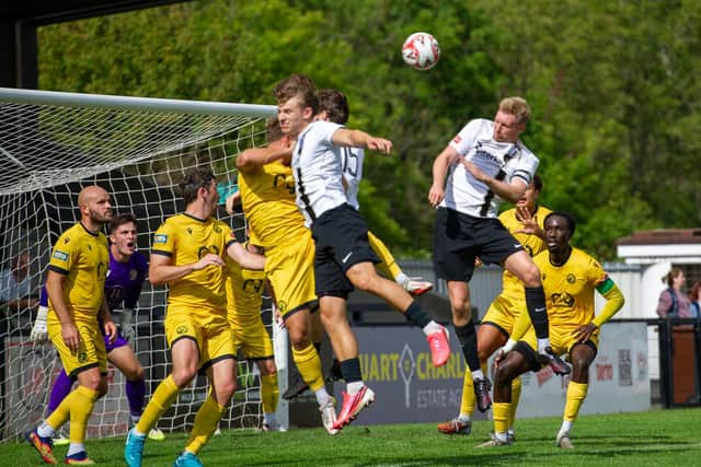 Action from the 3-3 draw between Corby Town and AFC Rushden & Diamonds on Monday (Picture; Jim Darrah)