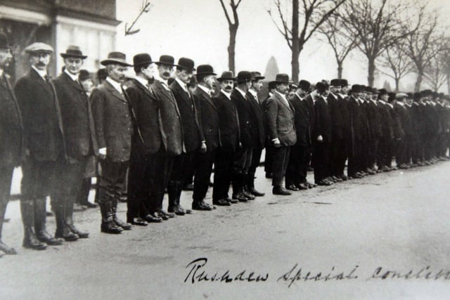 Rushden Special Constabulary outside 76-78 Hayway, Rushden, in 1916
