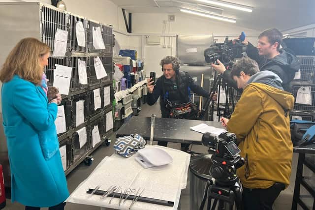 Behind the scenes while Songs of Praise was filming at Animals In Need in Little Irchester