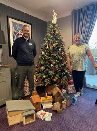 Steph James from Wild About Huntingdon with Denis Green from Bayleaf Care Home