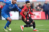 Kettering's Devon Kelly-Evans saw red for an off-the-ball challenge during the 2-2 draw with Bedford Town on Saturday (Picture: Peter Short)