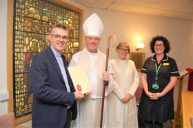 The Rev Mike Corcoran, Bishop John Holbrook, Archdeacon Alison Booker and KGH's Sarah Parry