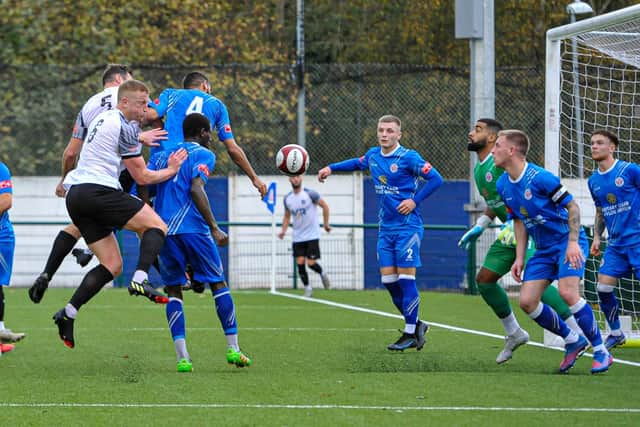 Dan Gordon heads home the Steelmen's second goal