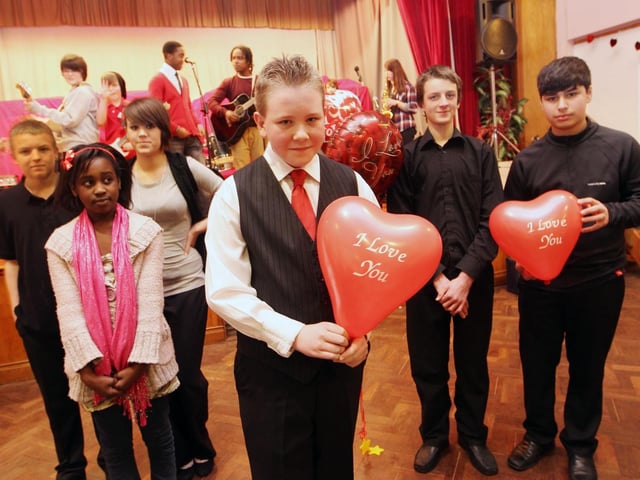 Members of the Oakley Rangers,  Lodge Park Technology College, Northamptonshire Association of Youth Clubs and Stuart Road Community Centre pictured at a special Valentine's Day evening for local residents at Stuart Road Community Centre in Corby