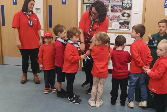 Squirrel Scouts being invested at 2nd Wollaston Scout group
