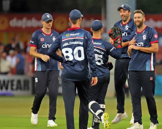 The Steelbacks celebrate a wicket in the win over Leicestershire Foxes (Picture: Peter Short)