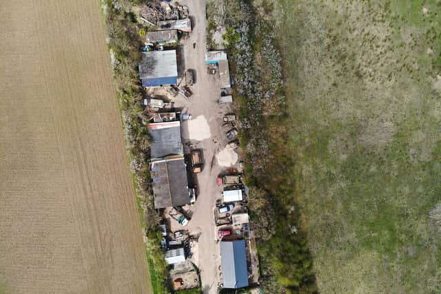 A drone image showing skips of waste at the Monkton Sidings site