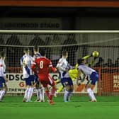 Billy Johnson makes one of several saves he made in Kettering Town's 4-0 defeat at Needham Market (Picture: Peter Short)