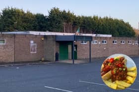 Corby Irish Centre. Inset: food on offer at Corby Low Cost Kitchen
