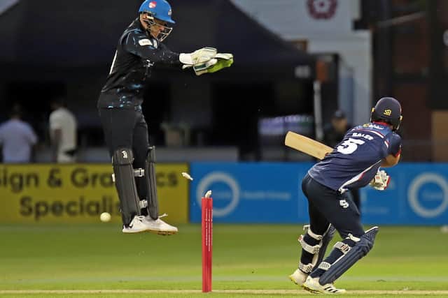 James Sales is bowled by Brett D'Oliveira (Picture: Peter Short)