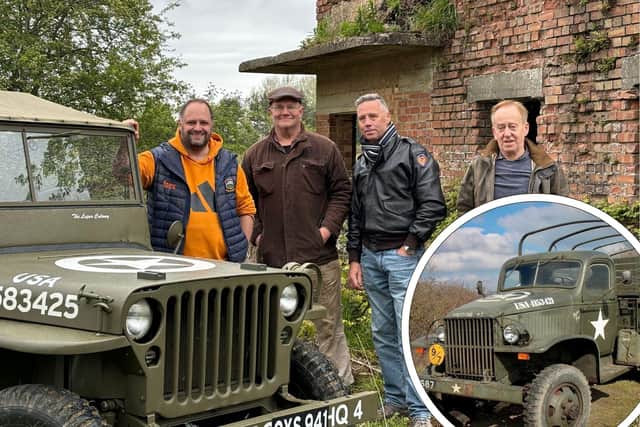 Some of the Kings Cliffe Airfield Museum organisers and WWII history enthusiasts, including Mike Murray (left), who helped Bill retrace his uncle's steps. Pictured in front of the former control tower on the Kings Cliffe airfield. Image: National World