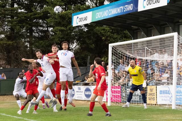 Goalmouth action from AFC Rushden & Diamonds' 0-0 draw with Coleshill Town (Picture: Shaun Frankham)