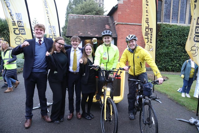 Tabitha Tuckley and her friends at the start of the Rickshaw Relay