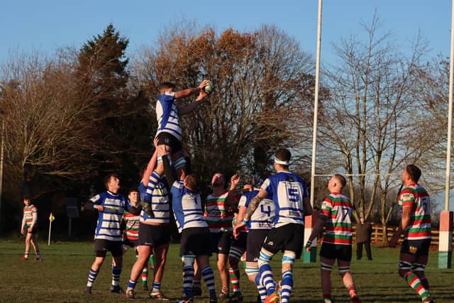 Kettering win a lineout during their defeat at Lutterworth. Picture by George Halfhide