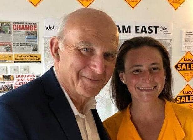 Sarah Ryan, pictured with former Lib Dem leader Vince Cable, is standing to be Kettering's next MP