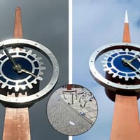 Kettering clock spire crashes on to pavement during Storm Boelo