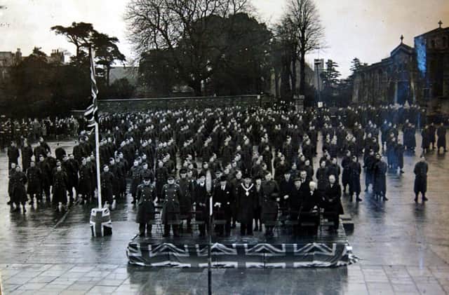 A parade in Kettering Market Place in 1945 to mark the end of the Second World War