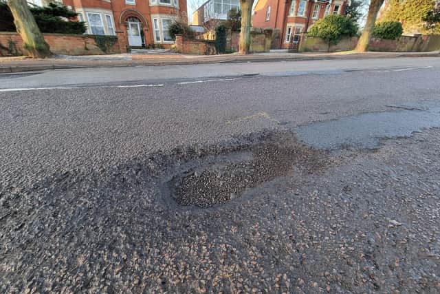 A pothole in Finedon Road, Irthlingborough