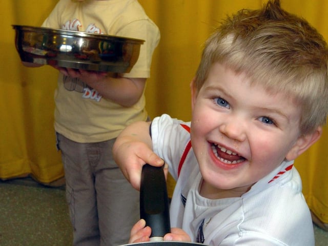 Kettering: Leap Frog Nursery Pancake Day fun - Cameron Downing, 3, February 2006