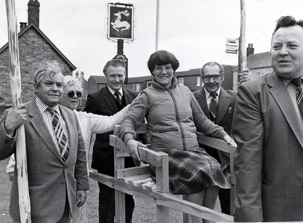 Preparing for the 1982 Pole Fair l-r  Kitty Cooper, Bill Mawdsley, Peter Floody, Charlie Waterfield and Joe Sims.