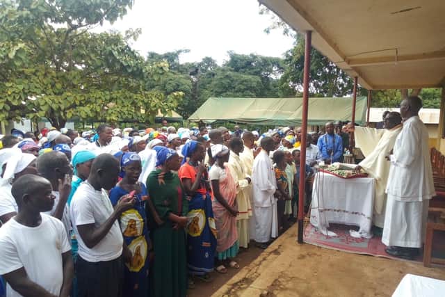 Part of the Ugandan congregation converging for a final farewell to Margaret