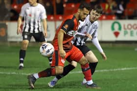 Ellis Myles in action during his home debut as Kettering Town beat Hereford 2-0. Picture by Peter Short