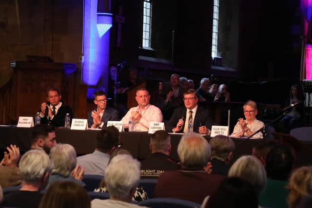 Philip Hollobone MP for Kettering, George Candler acting CEO NNC, Cllr Jason Smithers leader of NNC, Andy Sawford (chairman of meeting), Cllr Keli Watts