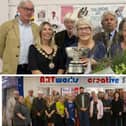 ARTworks Kettering - winner of the Silver Rose Bowl Award from Kettering Civic Society /Monica Ozdemir /Alina Pavlak Jonathan Badger Chairman of KAGAM, Mayor of Kettering Cllr Lauren  Glanfield, Ian Luck President of KADAS,  Barbara Lewis,  Richard Barnwell President of KCS and volunteers, Chris  Dickenson, Tessa Bellamy.
